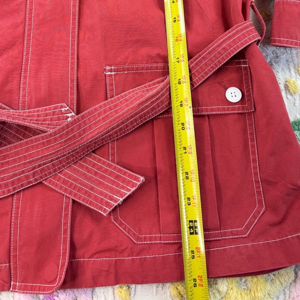 American Living Red Utility Jacket Belted Cotton XL White Stitching Full Zip - Picture 4 of 9